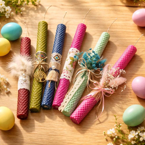 Χειροποίητη λαμπάδα μελισσοκερι χρωματιστό 